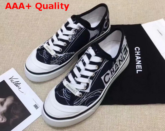 Chanel Trainer Sneaker in Embroidered Printed Canvas Black and White Replica