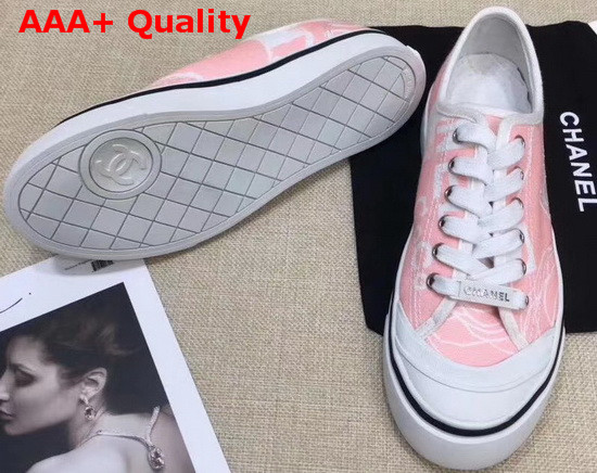 Chanel Trainer Sneaker in Embroidered Printed Canvas Pink and White Replica