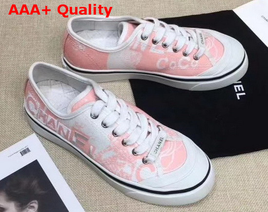 Chanel Trainer Sneaker in Embroidered Printed Canvas Pink and White Replica