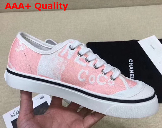 Chanel Trainer Sneaker in Embroidered Printed Canvas Pink and White Replica