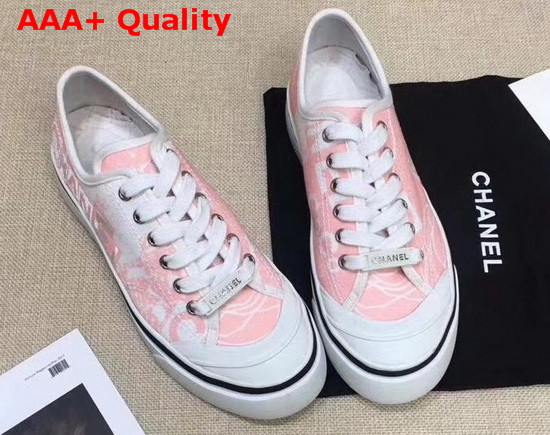 Chanel Trainer Sneaker in Embroidered Printed Canvas Pink and White Replica