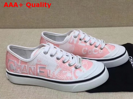 Chanel Trainer Sneaker in Embroidered Printed Canvas Pink and White Replica