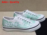 Chanel Trainer Sneaker in Embroidered Printed Canvas Turquoise and White Replica