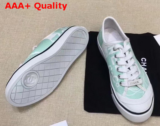 Chanel Trainer Sneaker in Embroidered Printed Canvas Turquoise and White Replica