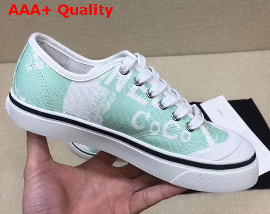 Chanel Trainer Sneaker in Embroidered Printed Canvas Turquoise and White Replica