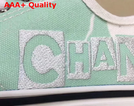 Chanel Trainer Sneaker in Embroidered Printed Canvas Turquoise and White Replica