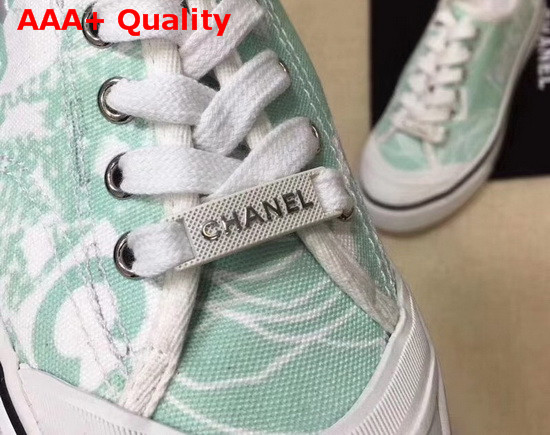 Chanel Trainer Sneaker in Embroidered Printed Canvas Turquoise and White Replica