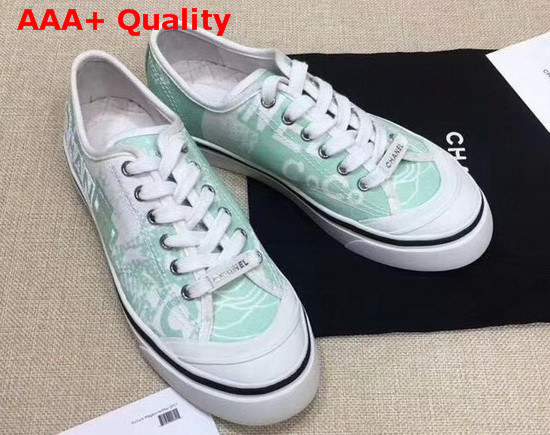 Chanel Trainer Sneaker in Embroidered Printed Canvas Turquoise and White Replica