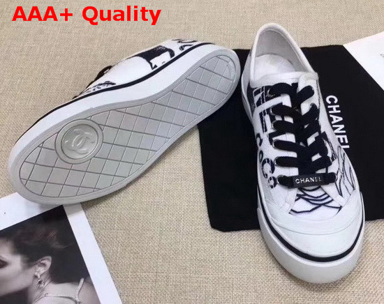 Chanel Trainer Sneaker in Printed Canvas White and Black Replica