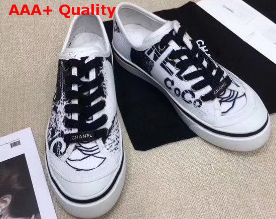 Chanel Trainer Sneaker in Printed Canvas White and Black Replica