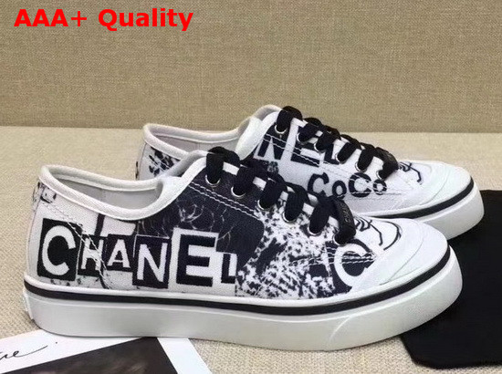 Chanel Trainer Sneaker in Printed Canvas White and Black Replica