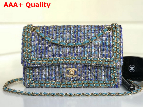 Chanel Tweed Flap Bag Blue Replica