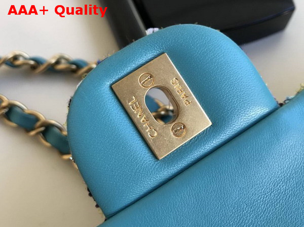 Chanel Tweed Flap Bag Blue Replica