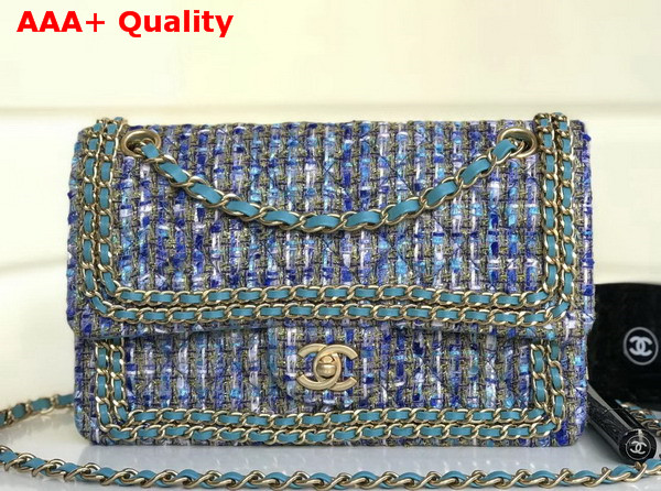 Chanel Tweed Flap Bag Blue Replica