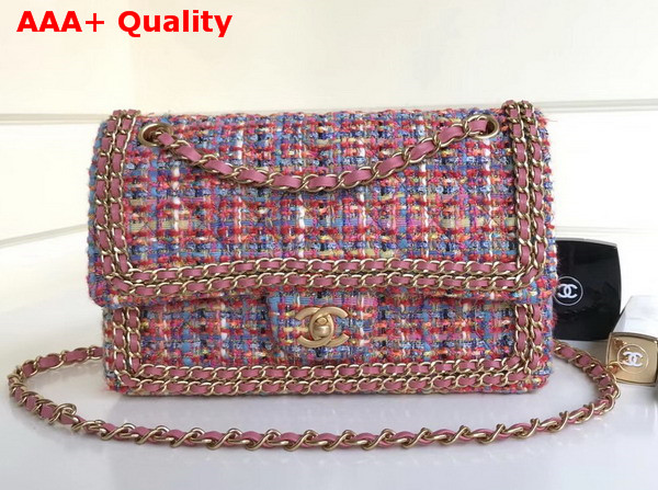 Chanel Tweed Flap Bag Pink Replica