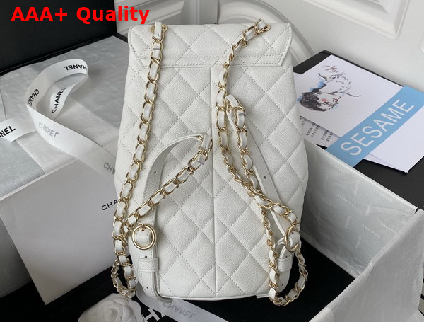 Chanel Two Pocket Backpack in White Grained Calfskin Replica