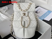 Chanel Two Pocket Backpack in White Grained Calfskin Replica