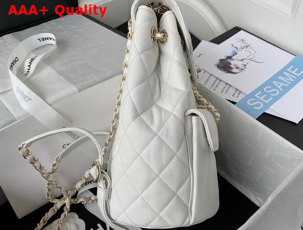 Chanel Two Pocket Backpack in White Grained Calfskin Replica