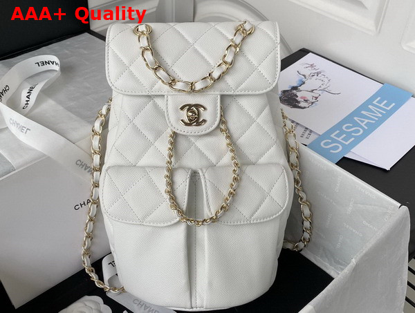 Chanel Two Pocket Backpack in White Grained Calfskin Replica