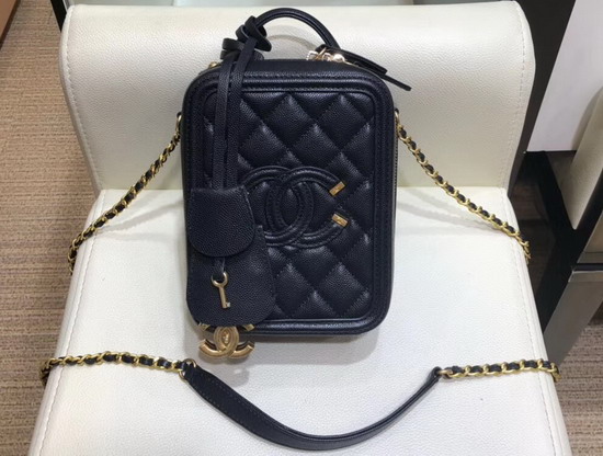 Chanel Vanity Case Grained Calfskin and Gold Tone Metal Black AS0988