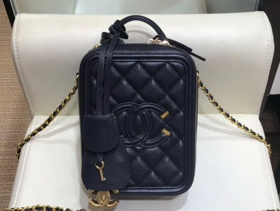 Chanel Vanity Case Grained Calfskin and Gold Tone Metal Black AS0988