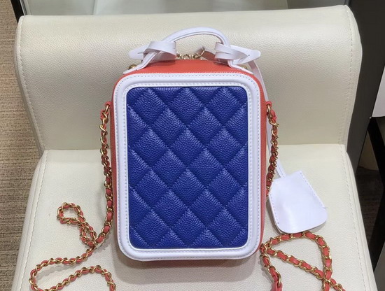 Chanel Vanity Case Grained Calfskin and Gold Tone Metal Blue White and Orange AS0988