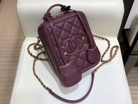 Chanel Vanity Case Grained Calfskin and Gold Tone Metal Burgundy AS0988