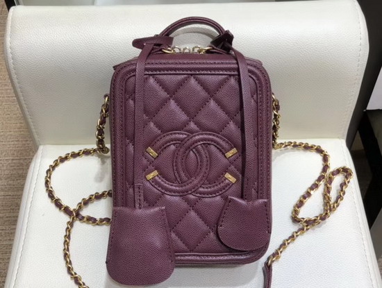 Chanel Vanity Case Grained Calfskin and Gold Tone Metal Burgundy AS0988