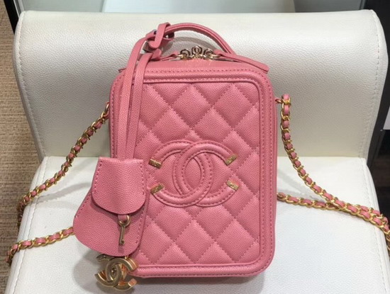 Chanel Vanity Case Grained Calfskin and Gold Tone Metal Pink AS0988