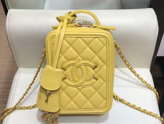 Chanel Vanity Case Grained Calfskin and Gold Tone Metal Yellow AS0988