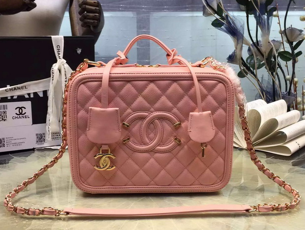 Chanel Vanity Case Grained Lambskin Pink for Sale