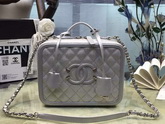 Chanel Vanity Case Grained Lambskin Silver for Sale