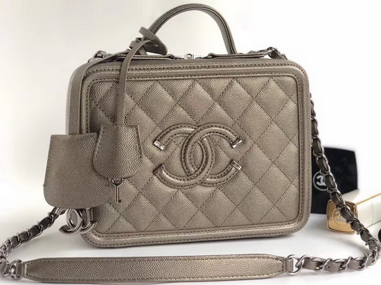 Chanel Vanity Case in Antique Silver Grained Metallic Lambskin