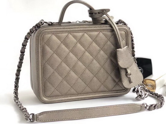 Chanel Vanity Case in Antique Silver Grained Metallic Lambskin