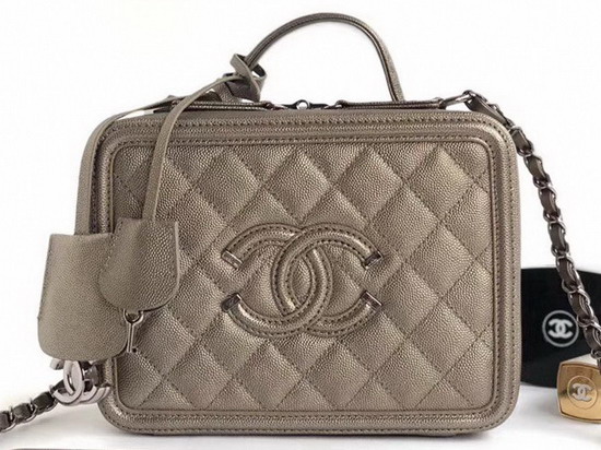 Chanel Vanity Case in Antique Silver Grained Metallic Lambskin