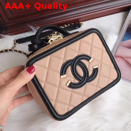 Chanel Vanity Case in Beige Grained Calfskin Gold Tone Metal Replica