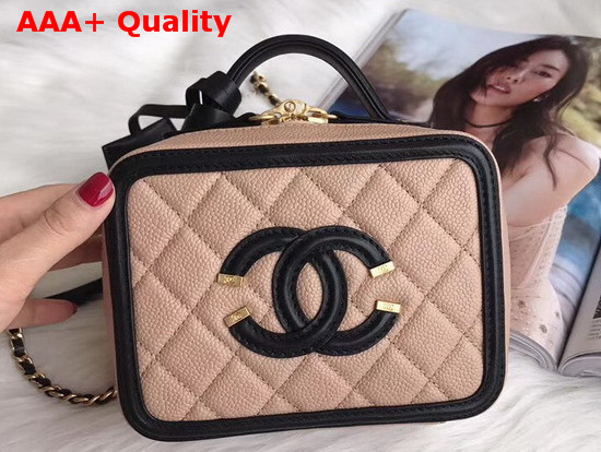 Chanel Vanity Case in Beige Grained Calfskin Gold Tone Metal Replica