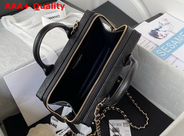 Chanel Vanity Case in Black Calfskin Gold Tone Metal AS3345 Replica