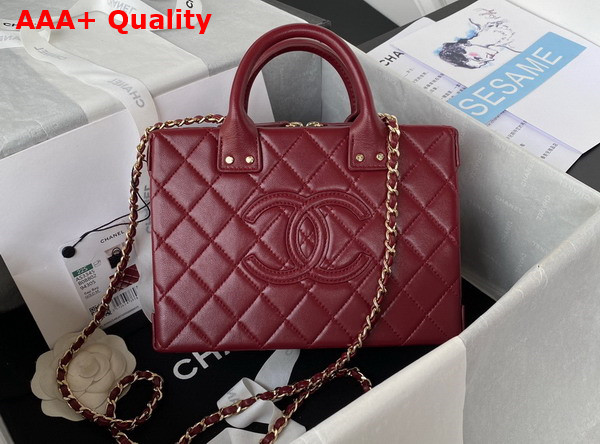 Chanel Vanity Case in Burgundy Calfskin Gold Tone Metal AS3345 Replica