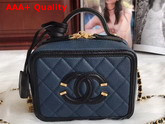 Chanel Vanity Case in Dark Blue Grained Calfskin Gold Tone Metal Replica