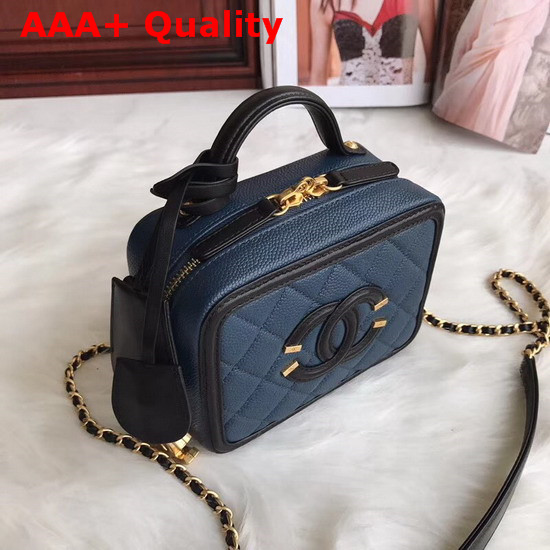 Chanel Vanity Case in Dark Blue Grained Calfskin Gold Tone Metal Replica