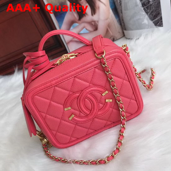 Chanel Vanity Case in Fuchsia Grained Calfskin Gold Tone Metal Replica