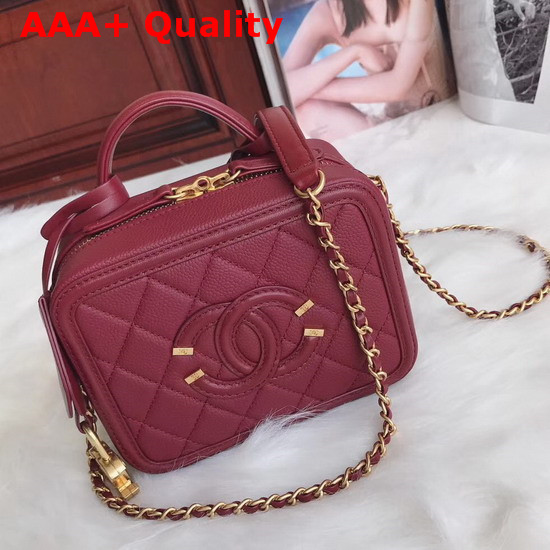 Chanel Vanity Case in Oxblood Grained Calfskin Gold Tone Metal Replica