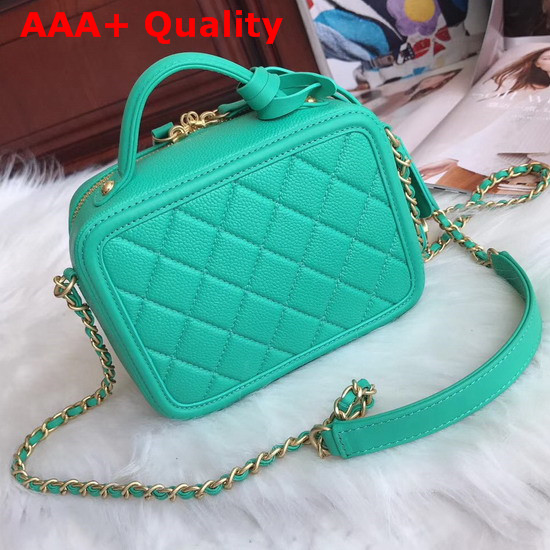 Chanel Vanity Case in Turquoise Grained Calfskin Gold Tone Metal Replica