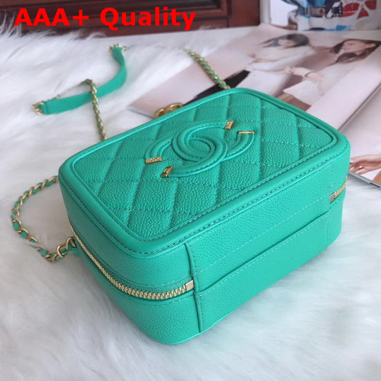 Chanel Vanity Case in Turquoise Grained Calfskin Gold Tone Metal Replica