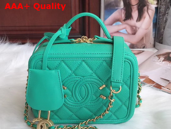 Chanel Vanity Case in Turquoise Grained Calfskin Gold Tone Metal Replica