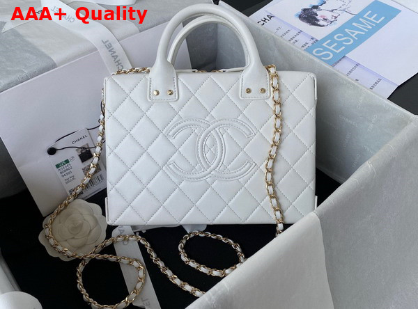 Chanel Vanity Case in White Calfskin Gold Tone Metal AS3345 Replica