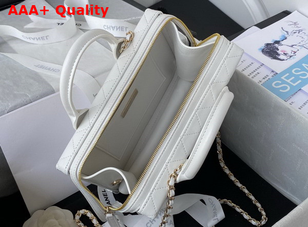 Chanel Vanity Case in White Calfskin Gold Tone Metal AS3345 Replica