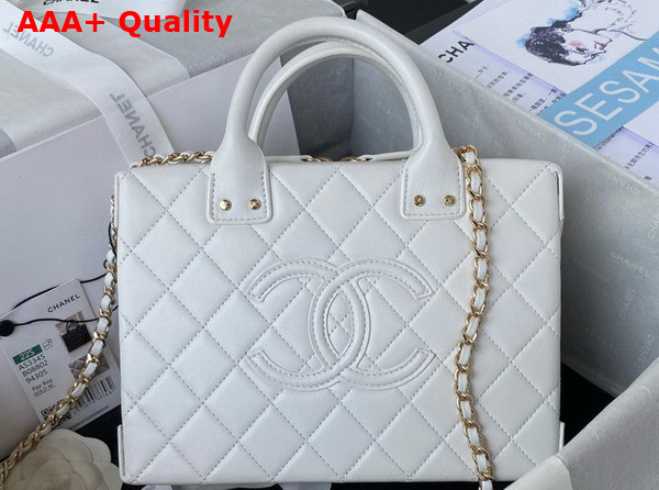 Chanel Vanity Case in White Calfskin Gold Tone Metal AS3345 Replica