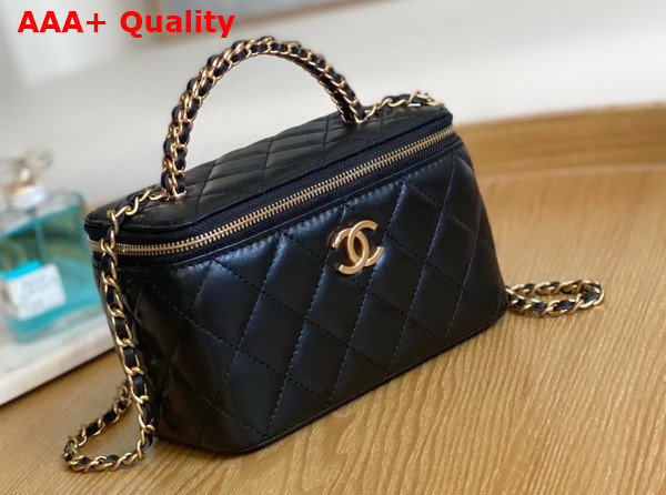 Chanel Vanity with Chain Black Lambskin Gold Tone Metal AP3012 Replica